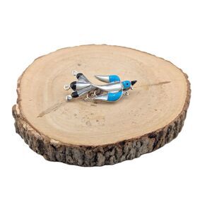 Zuni Hummingbird Inlay White Shell and Turquoise Pendant Brooch Pin Jewelry